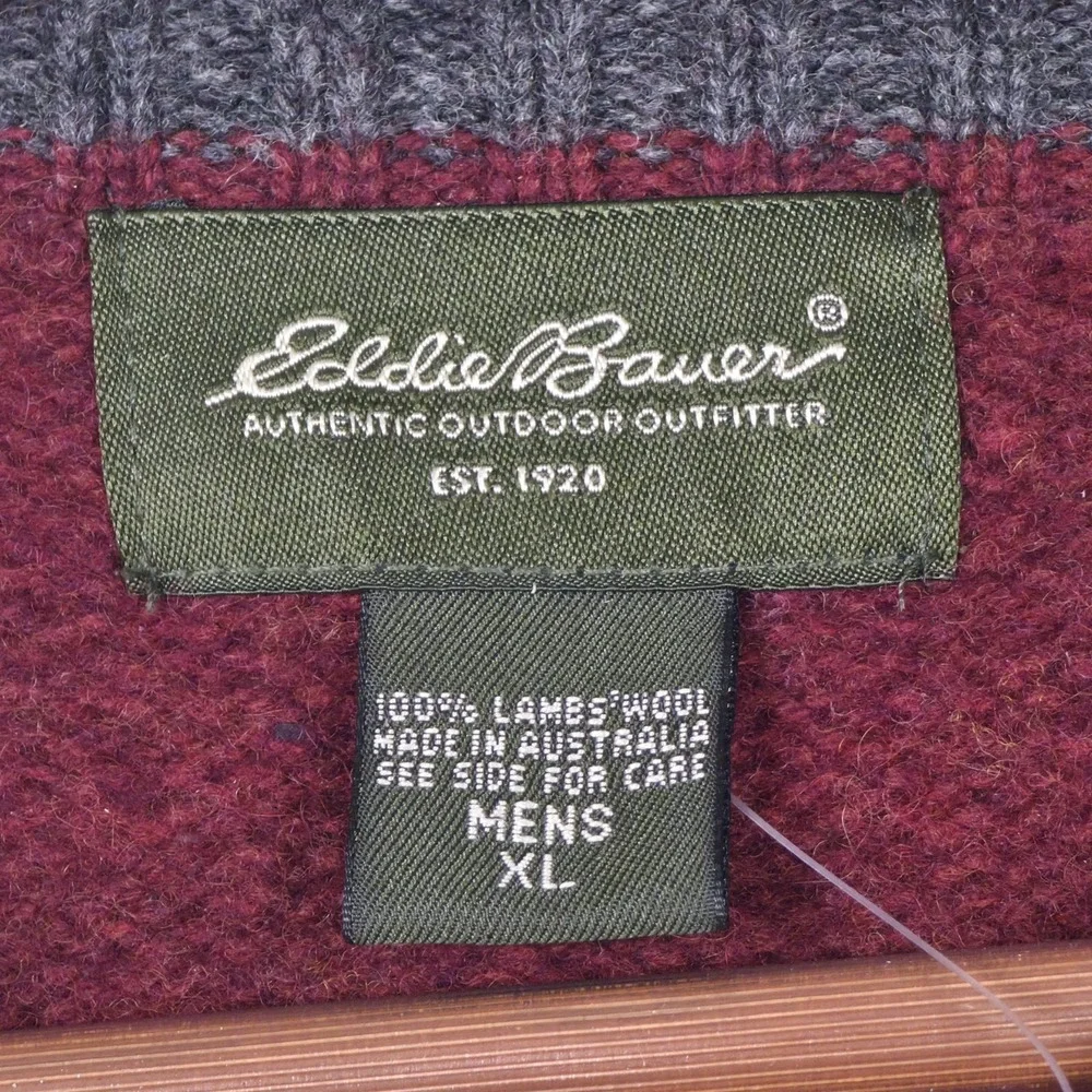Vintage Eddie Bauer Lambswool Sweater Mens XL Burgundy Red Made in Australia NWT - Picture 5 of 10